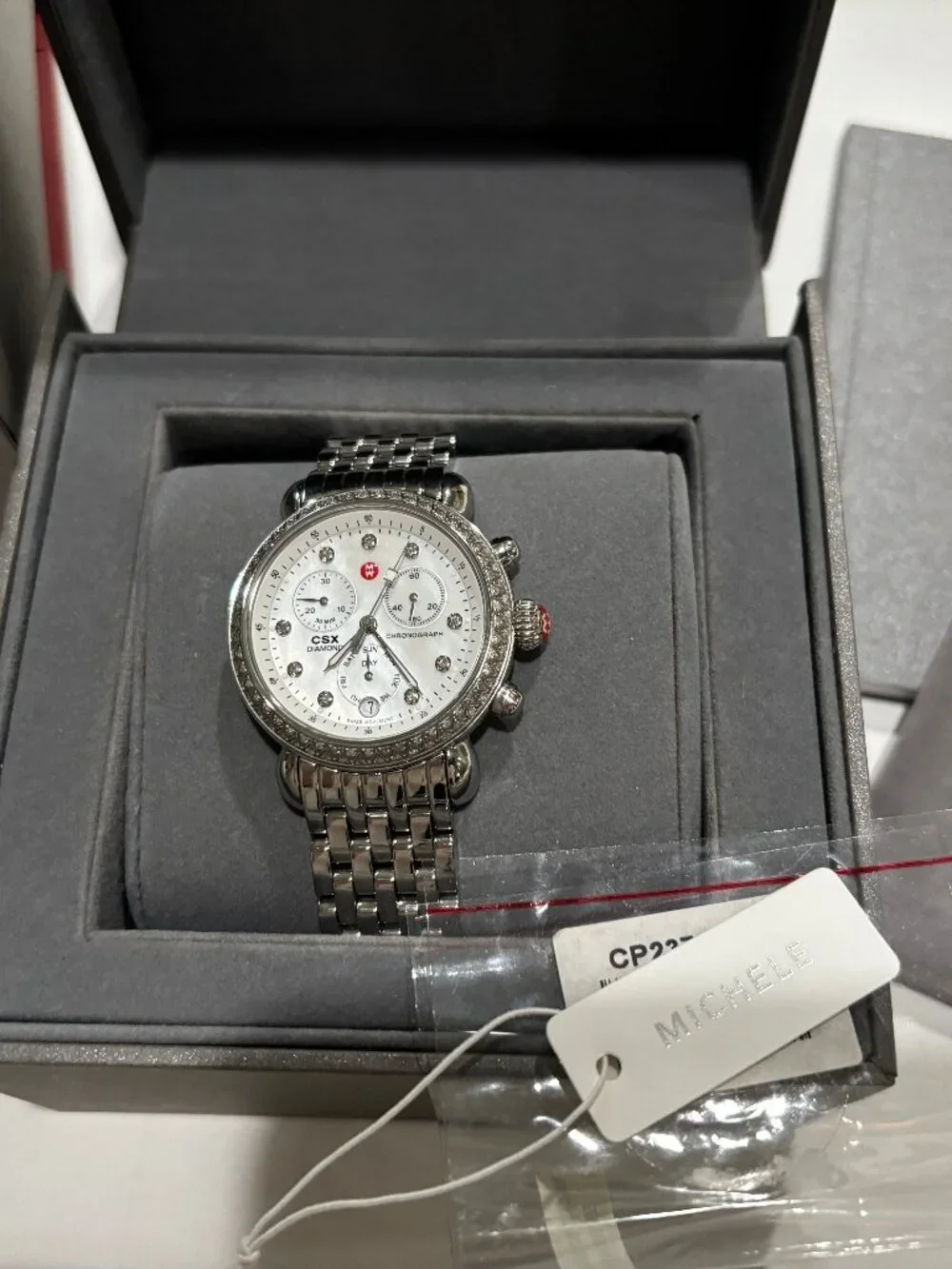 $2450 AUTHENTIC MICHELE CSX-36 DAY DIAMOND, DIAMOND DIAL SILVER